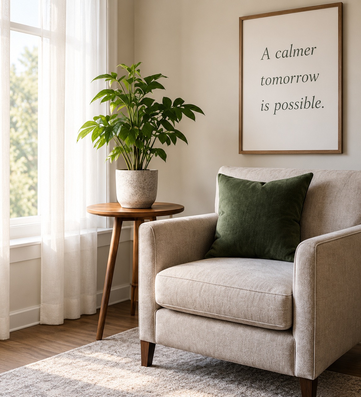 Warm, calming therapy office interior
